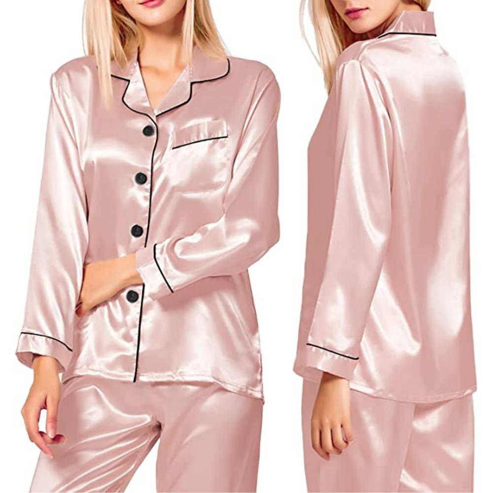 buy long sleeve silk women pajamas pink