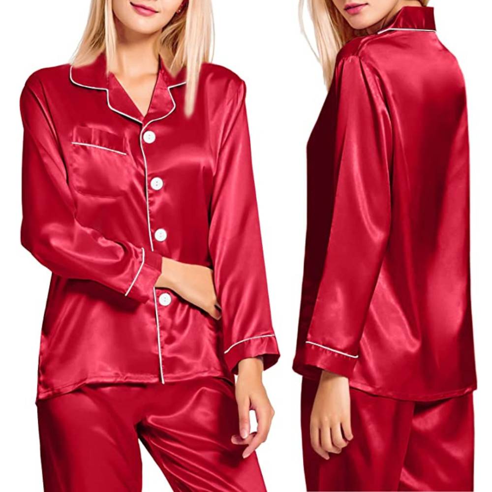 buy long sleeve silk women pajamas red