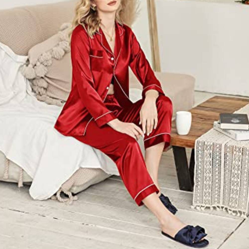buy winter silk women pajamas red