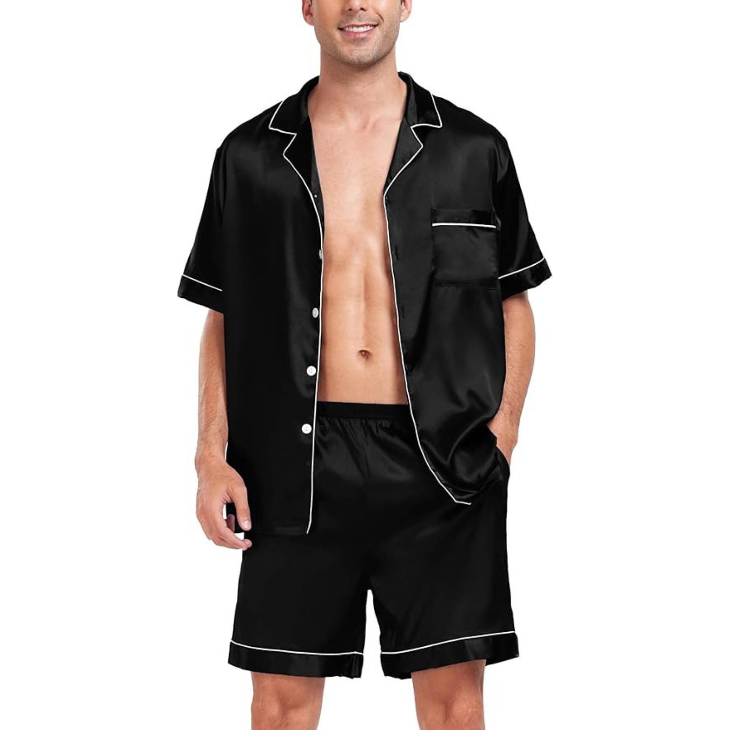 buy black mens satin pajamas set