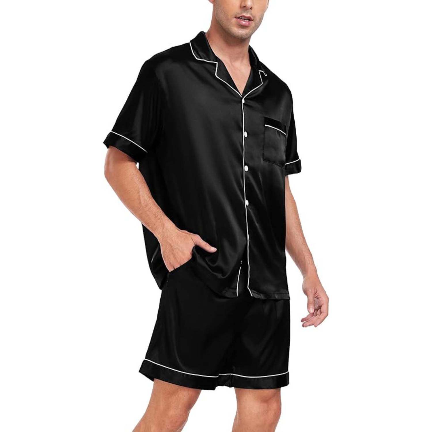 buy black mens short sleeve silk pj set