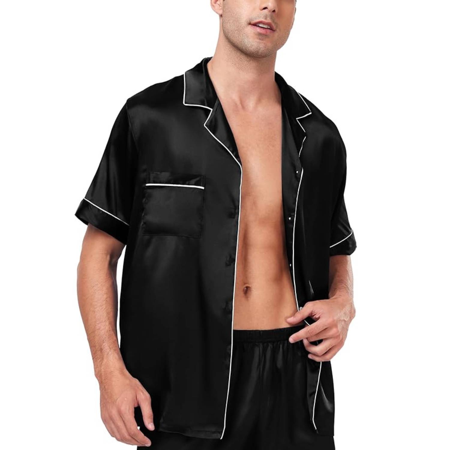 Men's Short Sleeve Satin Pajamas: image 5