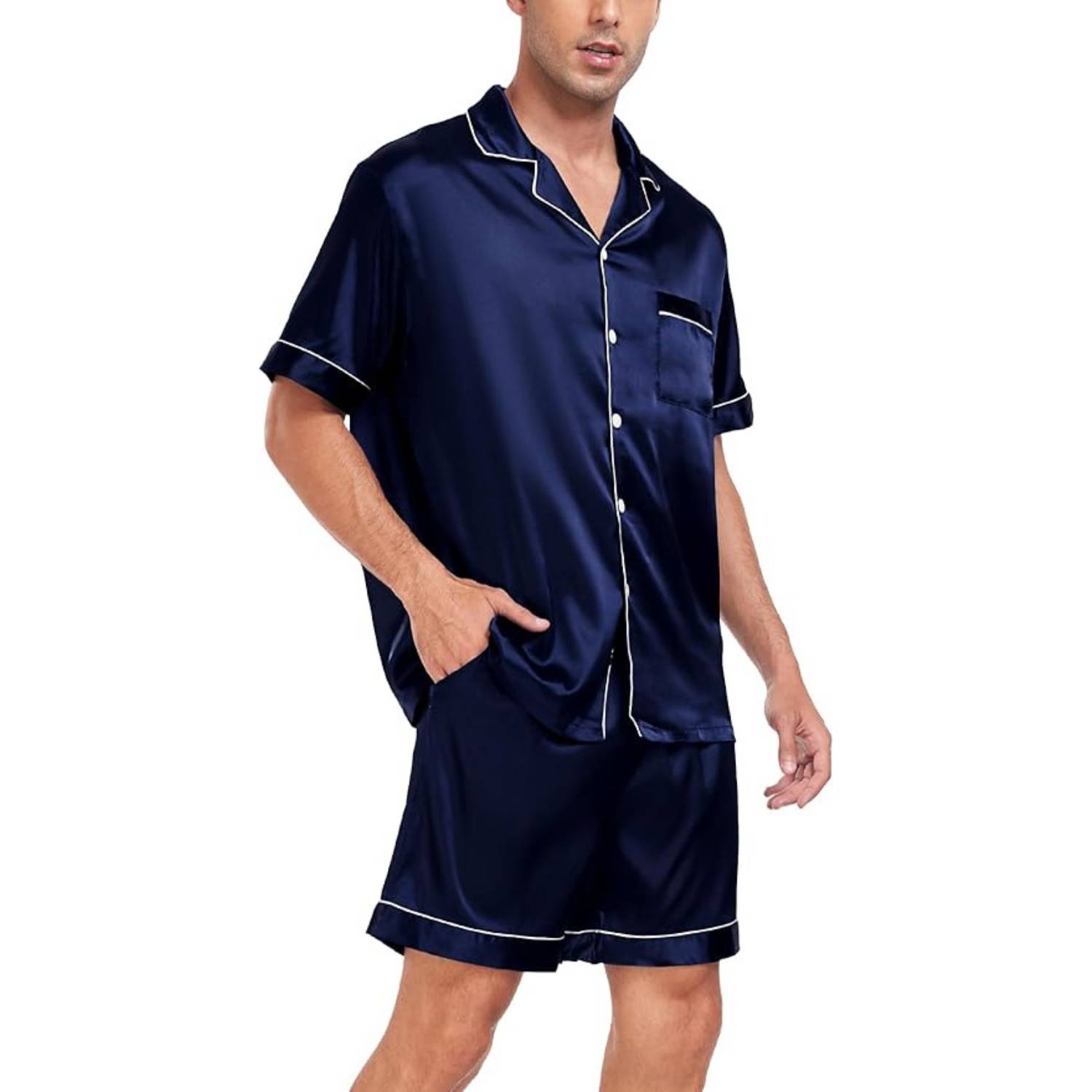 buy blue mens short sleeve silk pj set