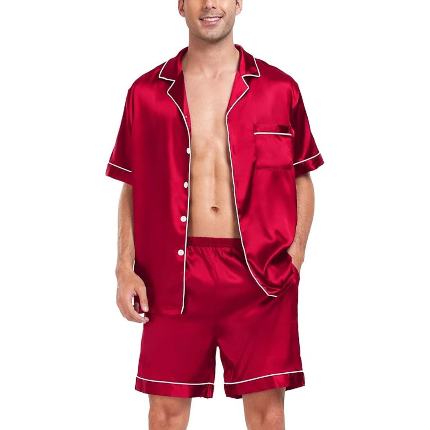 buy red mens satin pajamas set