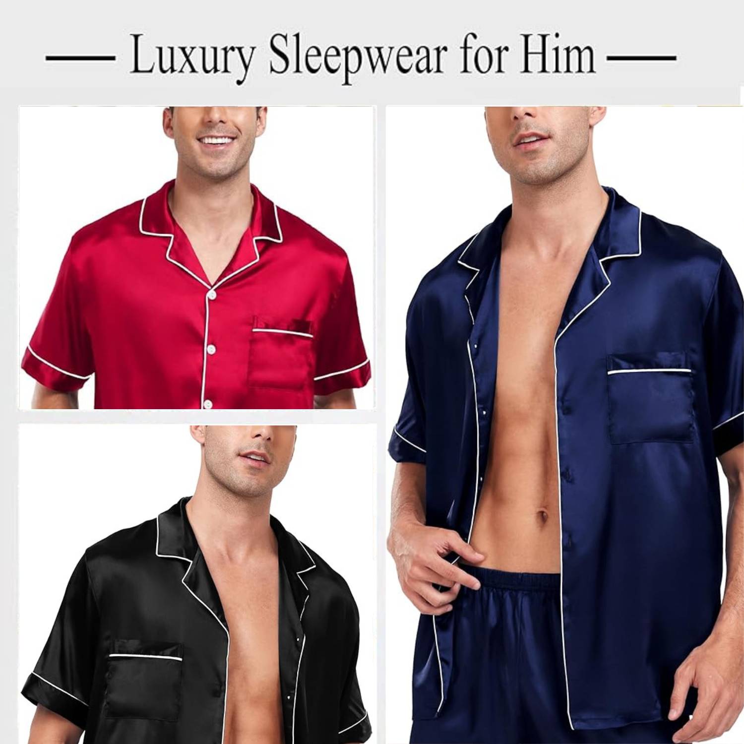 Men's Short Sleeve Satin Pajamas