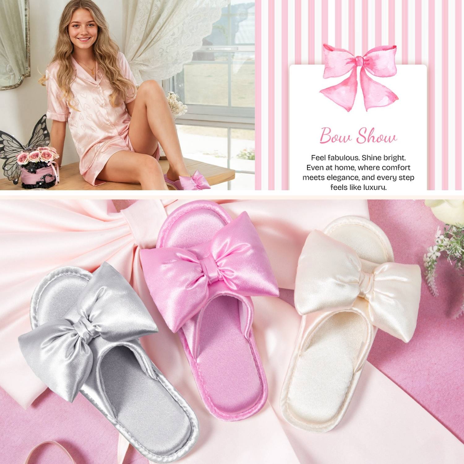 Women's Satin Bow Slippers: image 4
