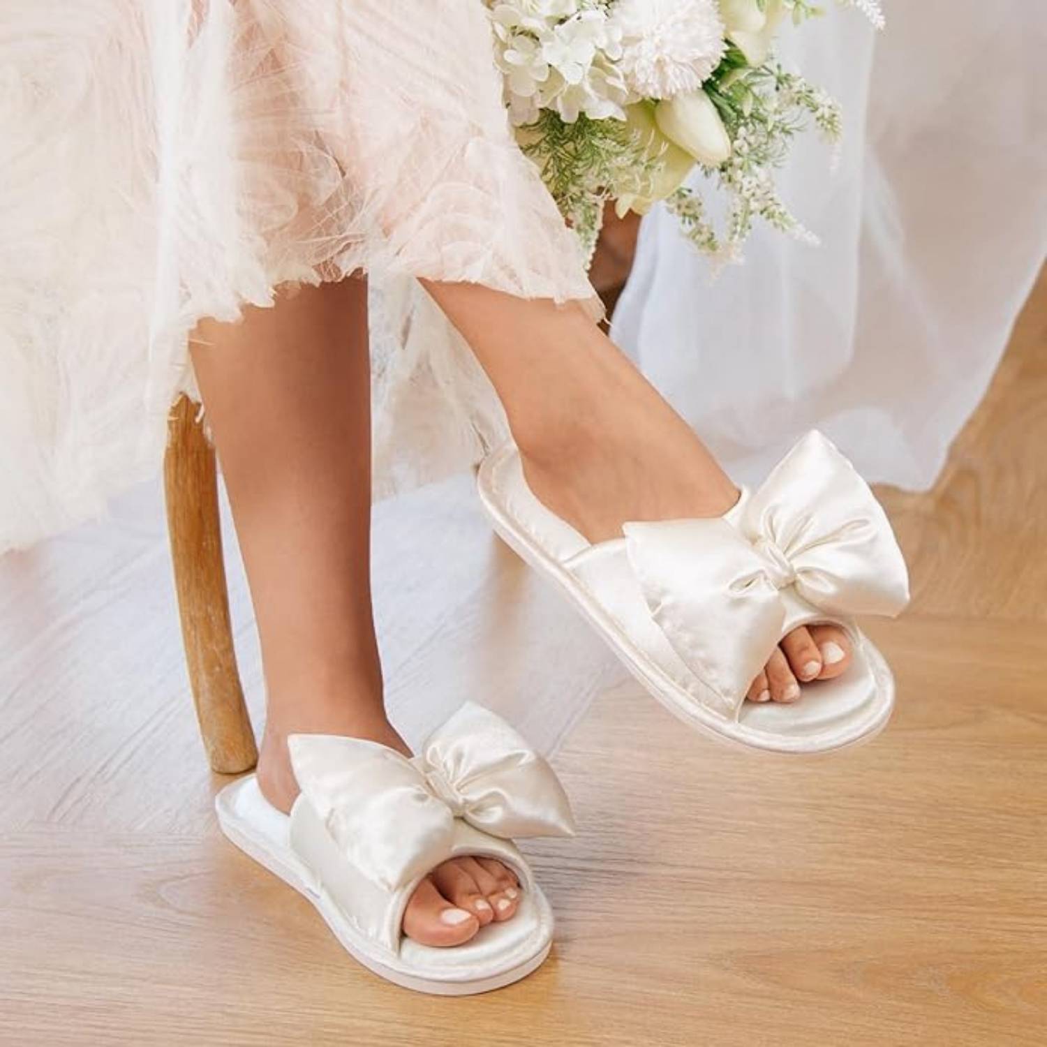 Women's Satin Bow Slippers