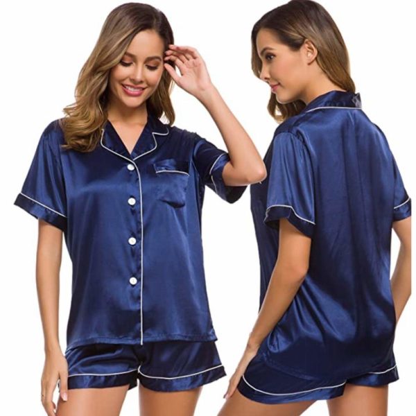 buy blue satin silk pyjamas online