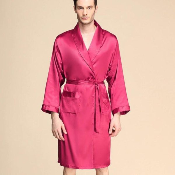 buy red silk bathrobe for men